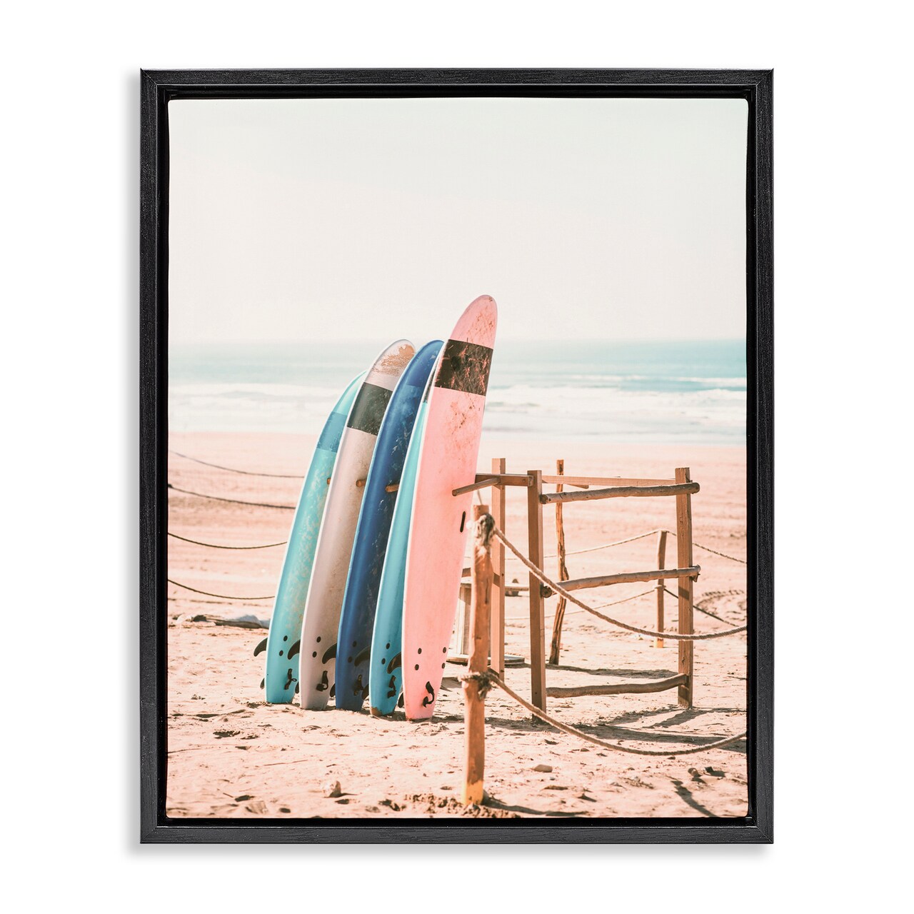 Stupell Industries Retro Beach Surfboards Leaning Black Framed Floater Canvas Wall Art, design by Sisi and Seb